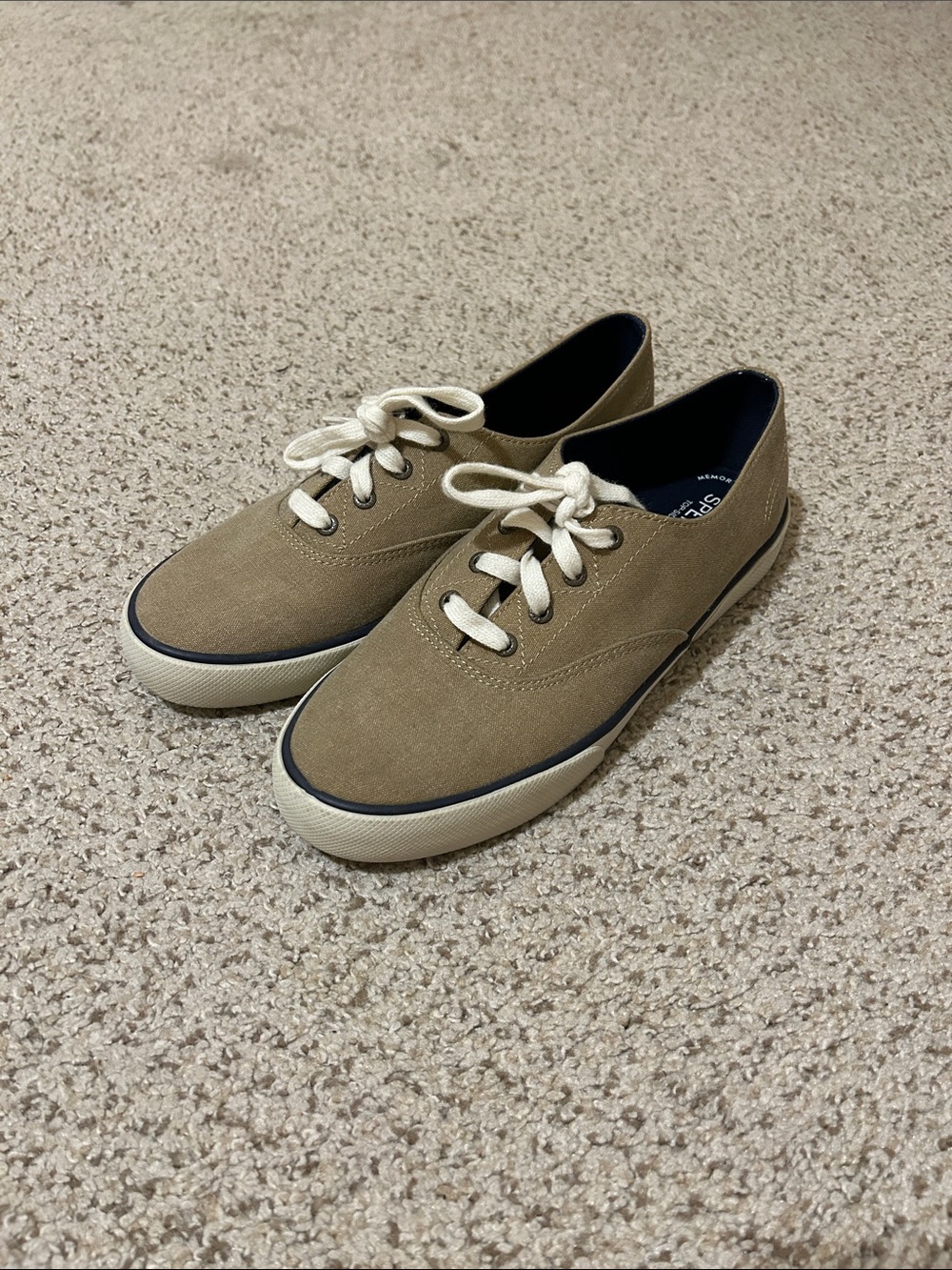 Sperry Memory Foam Low-Profile Canvas Sneakers in Khaki